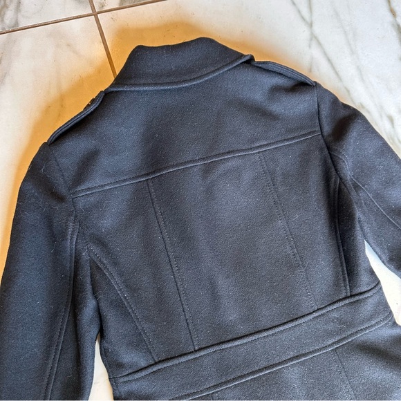 Banana Republic Black Wool Blend Military Trench Classic Peacoat - Size XS - Picture 13 of 15